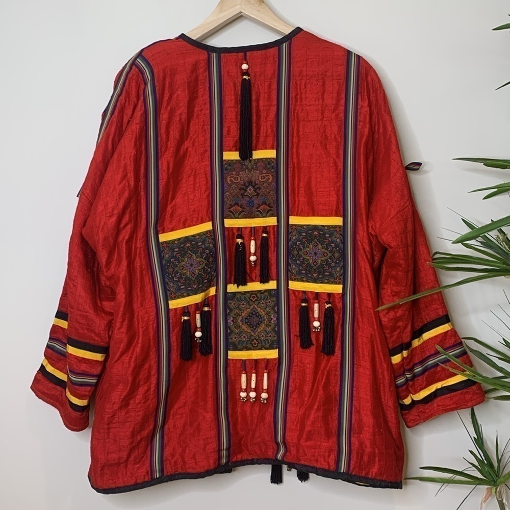 I Magnin Vintage Silk Embroidered Tapestry Tassel Beaded Patchwork Art Jacket L - Picture 17 of 17